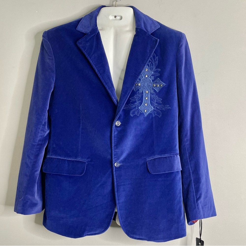 FRANKY MAX Velour Embroidered Cross Blazer Jacket